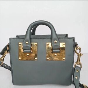 Sophie Hulme Gray Leather Satchel with Gold Hardware